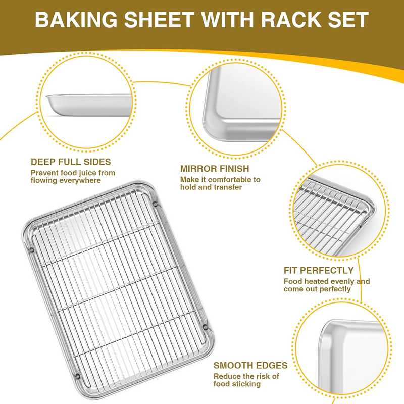 Baking Sheet with Rack Set (3 Pans + 3 Racks), Stainless Steel Baking Pan Cookie