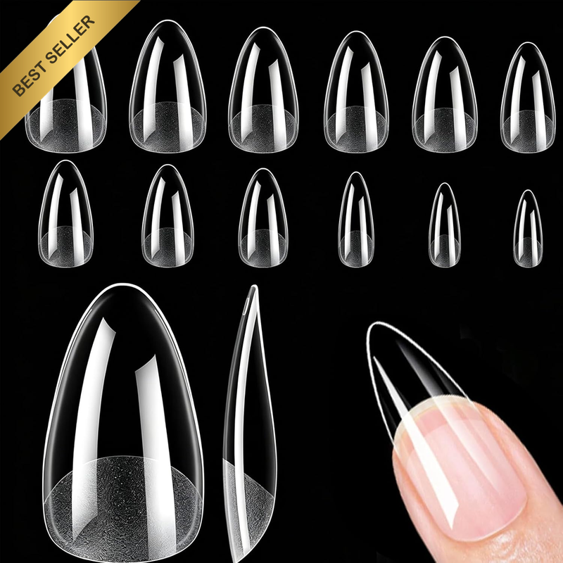 L Natural Almond Nail Tip for Flat Nails, 600 Pieces Shaped Ballerina for Curved