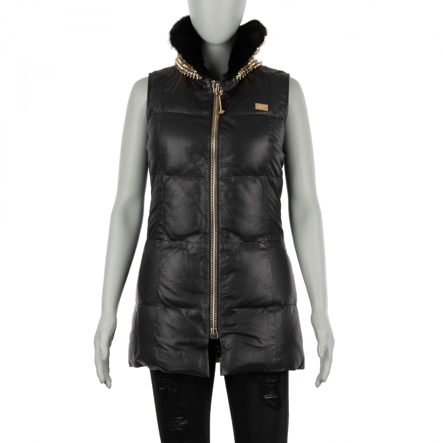 

Philipp Plein Couture Меховой кожаный жилет Куртка с заклепками Bubble Black 07961, Черный