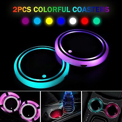 2PCS 7 Colors LED Light Car Cup Bottle Coaster Holder Mat Pad Atmosphere Lights