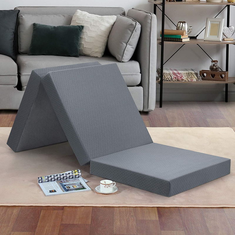 Olee Sleep Tri-Folding Memory Foam Topper, 4 Inch, Grey, Sin