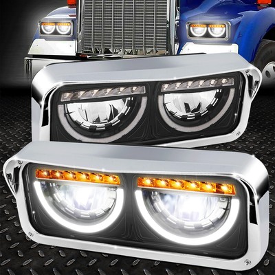 [ДВОЙНОЙ СВЕТОДИОДНЫЙ ИНДИКАТОР DRL+СИГНАЛИЗАЦИЯ] ДЛЯ ФАР В ЧЕРНОМ КОРПУСЕ FREIGHTLINER KENWORTH 81-19