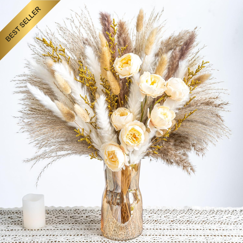 Boho Decor Bouquet - Artificial Flowers and Pampas Grass Decor Kit,Mix Dried Flo