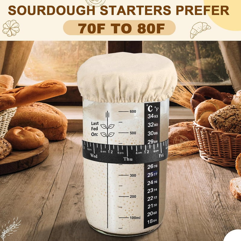Sourdough Starter Jar 24oz/680ml, Glass Sourdough Starter Kit with Date Feeding
