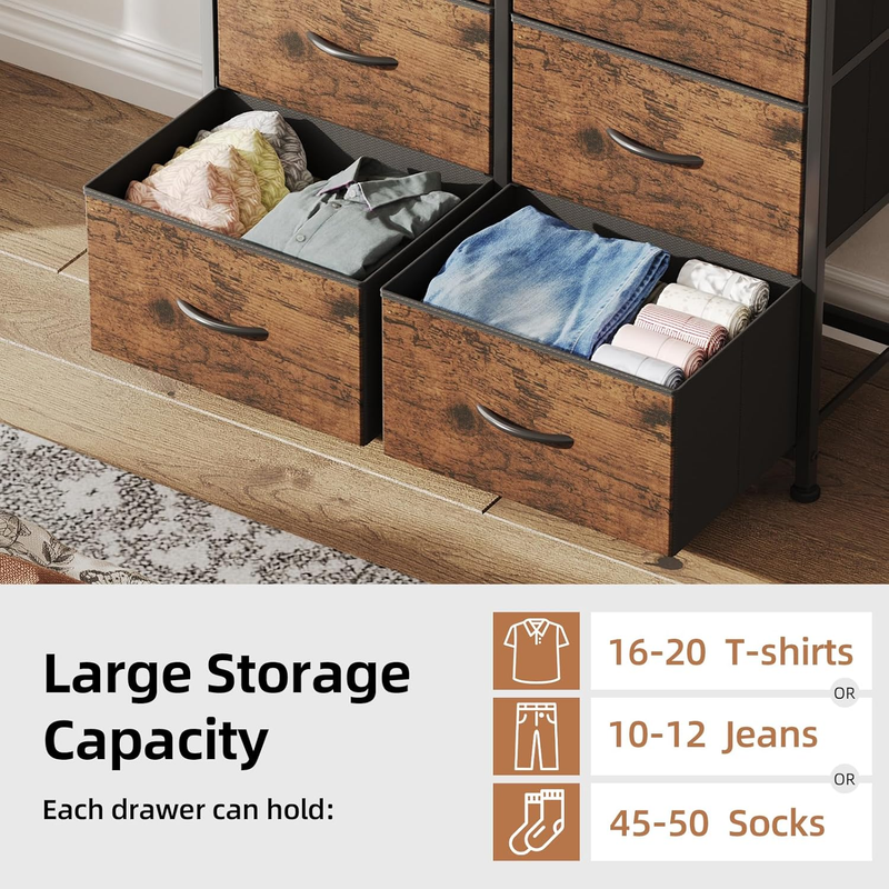 Dresser for Bedroom with 8 Drawers, Chest of Drawers, 4-Tier Wide Storage with R