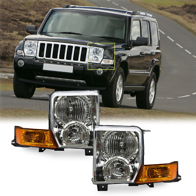 For 2006-2010 Jeep Commander Headlight Assembly Set Left Right Halogen With Bulb