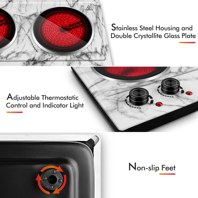 Estufa Cocina Electrica De 2 Hornillas Portatil Para Casa Apartamento Campamento