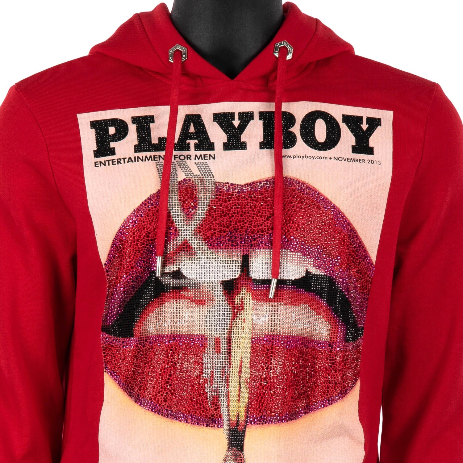 Pre-owned Philipp Plein X Playboy Lips Printed Hoodie Sweater With Crystals Red 08356