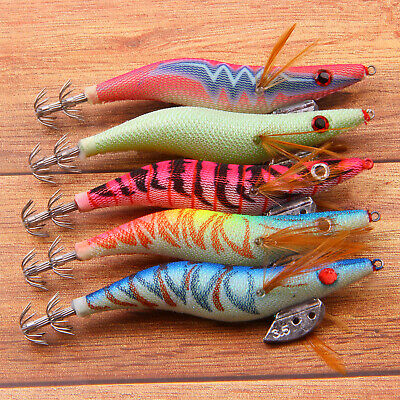 2 x Tronixpro HTO Fishing Squid Lures Jigs 2.5/" /& 3.5/" Hard Baits Green /& Blue