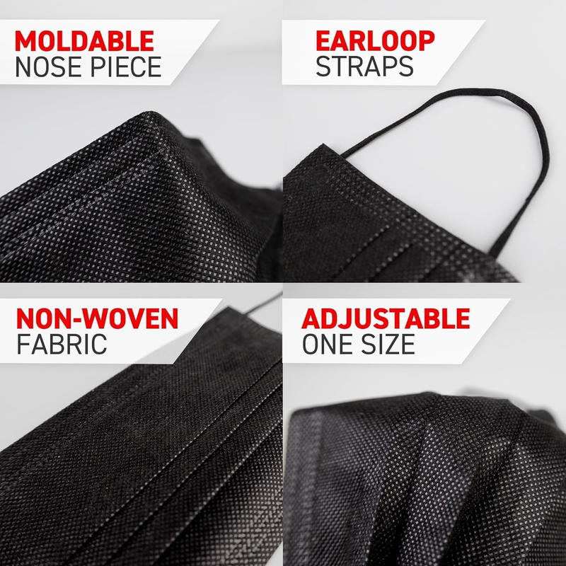 Face Masks- Black Procedure Masks - Medical Masks - Surgical Masks - ASTM Level