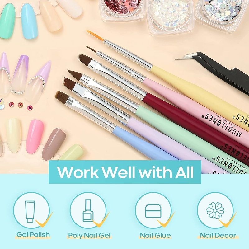 Nail Art Brushes Set, Nail Art Design Pen Painting Tools with Nail Extension Gel