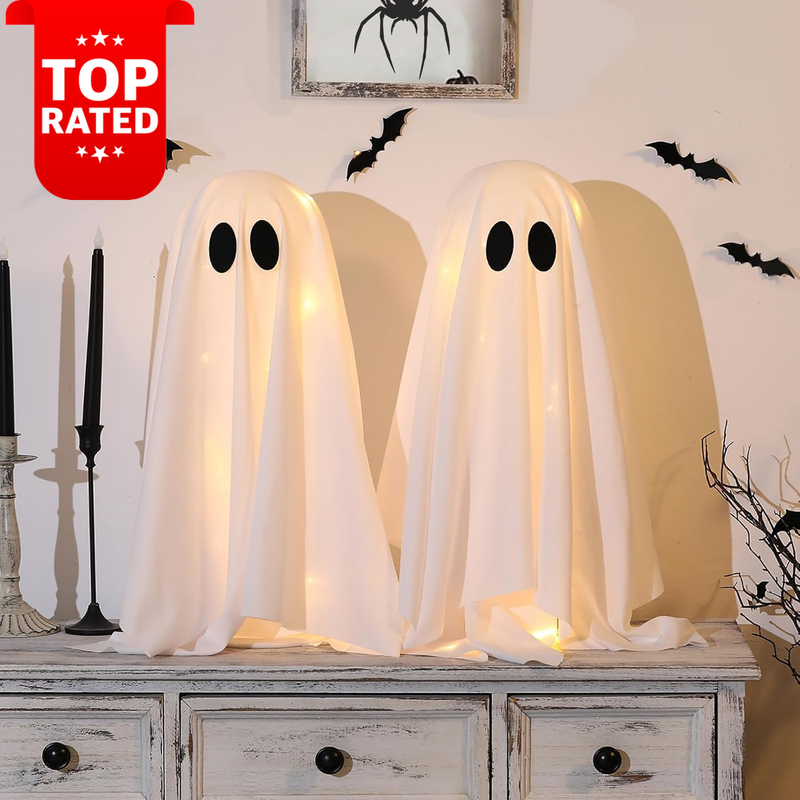 Halloween Outdoor Ghost Decorations LED String Lights 2 Pack Yard Decor