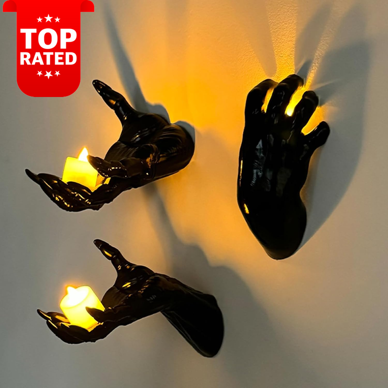 Halloween Christmas Indoor Outdoor Creepy Wall Hands with Lighted Candles