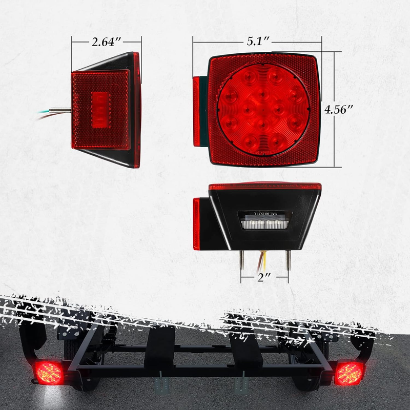 12V Waterproof Square Led Trailer Light, Red LED Stop Turn Tail License Brake Ru