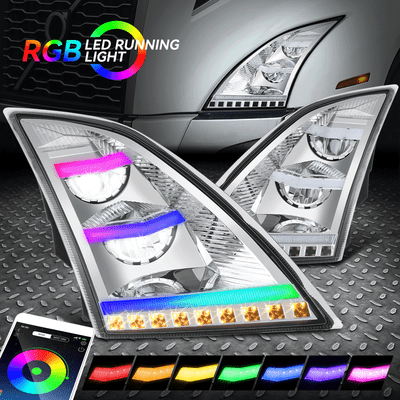 [Tri RGB LED DRL +сигнал обратного хода] Для фар Volvo VNL VNR 18-24 Хром