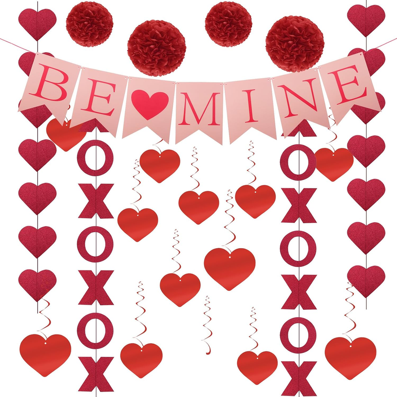 21Pcs Valentines Day Decorations Garlands Banner Love Hanging Swirl Streamers He