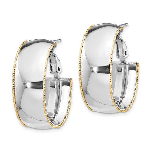 Pre-owned Accessories & Jewelry Italian 14k White Gold 9.5mm Diamond Cut Small Oval Omega Hoop Earrings