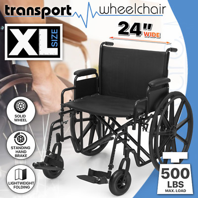 [FDA APPROVED]Foldable Manual Wheelchair Extra-Wide Seat /w Adjustable Foot Rest