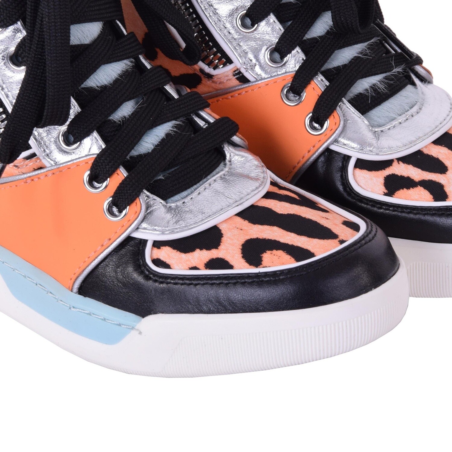 Pre-owned Dolce & Gabbana Leather Fur Suede High-top Sneaker Shoes Orange Black 05872