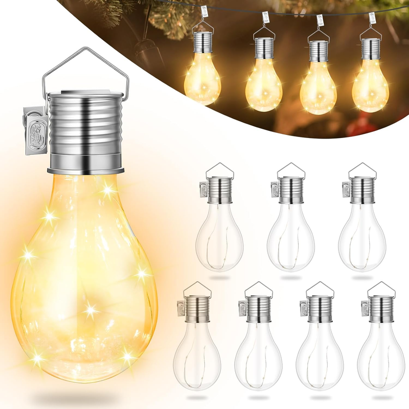 8 Pack Solar Light Bulb Outdoor Solar Hanging Lights with Clip for Christmas Dec