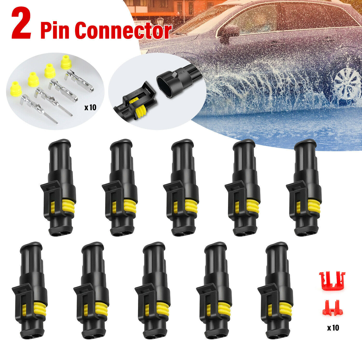 20X Car Waterproof Electrical Wire Cable Connector Male Female 2Pin Way Plug Kit