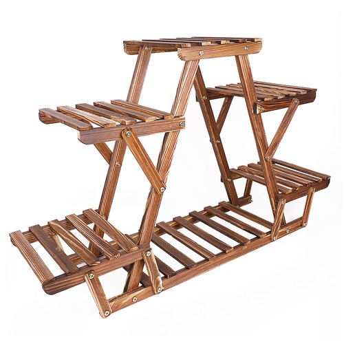 6 Tier Wooden Plant Stand Shelves Rack Flower Pot Display Garden Outdoor Indoor