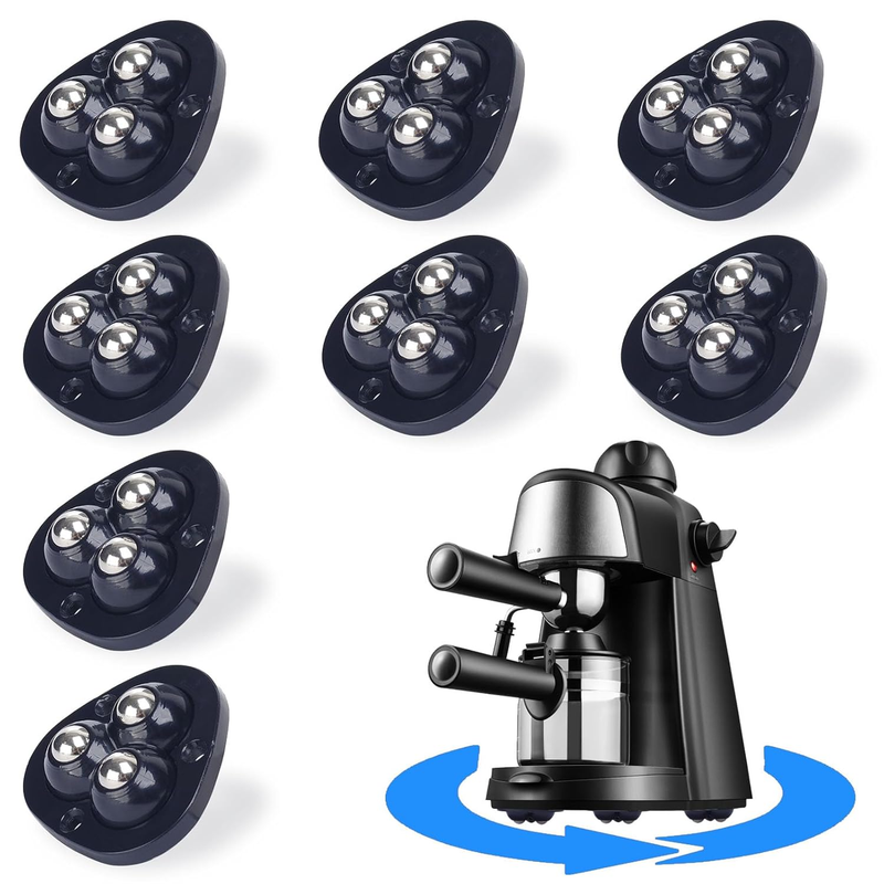 8Pcs Mini Caster Wheels for Small Kitchen Appliances Rollers, Small Self Adhesive Caster Wheel, Mini 360 Swivel Wheels, Stainless Steel Rolling Universal Wheel for Coffee Maker, Storage Bins, Black