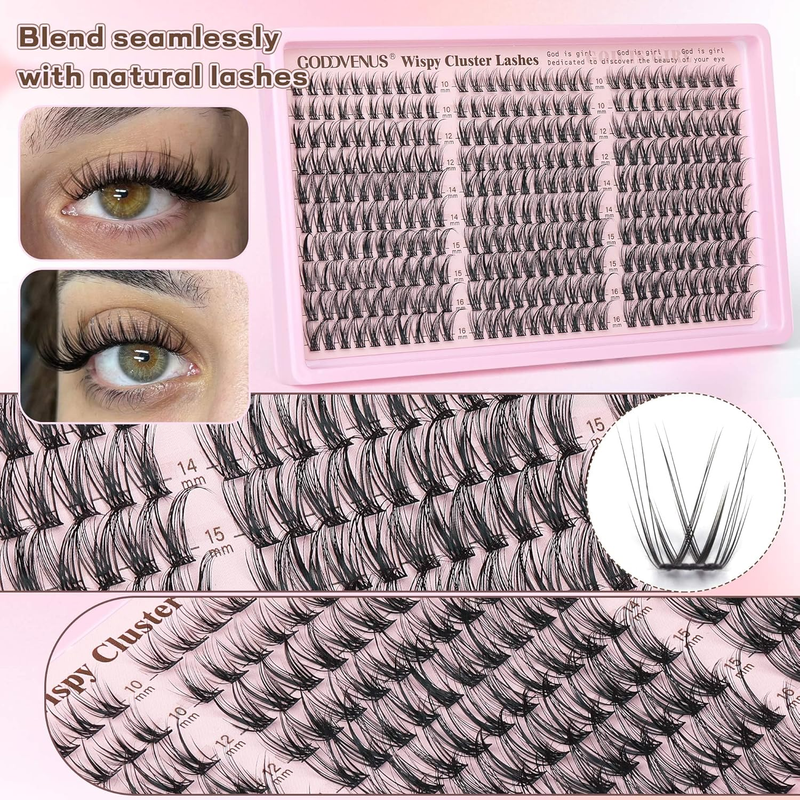 Cluster Lashes Kit Wispy Natural 300pcs Eyelashes Clusters 10-16mm DIY Eyelash E