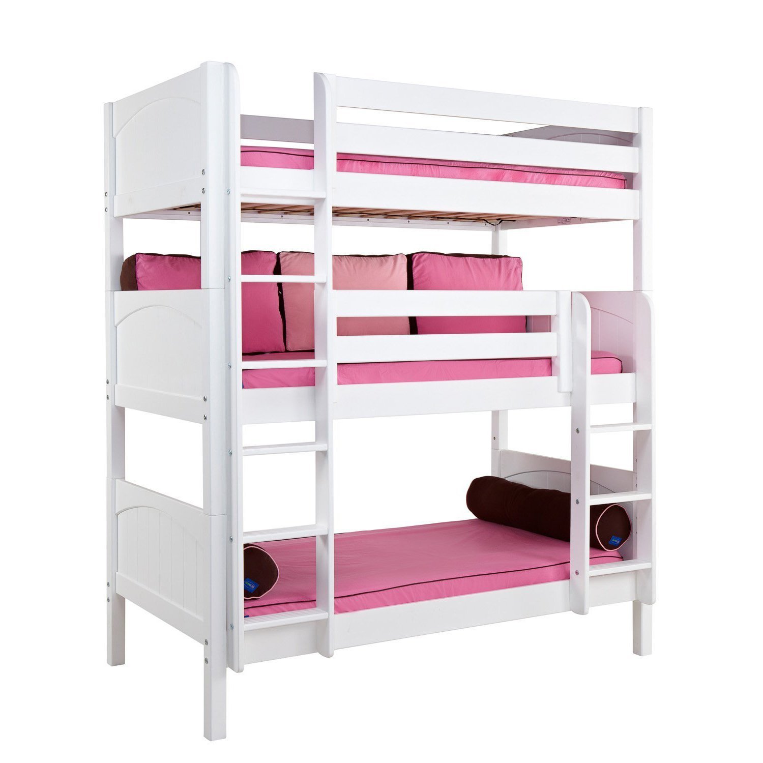Maxtrix Solid Hardwood Triple Twin-Size Bunk Bed with Straight Ladder, White