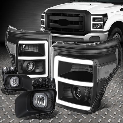 [LED DRL] ДЛЯ 11-16 ФАР ПРОЕКТОРА F250-F550 BLACK/CLEAR +ПРОТИВОТУМАННЫЕ ФАРЫ С КРИСТАЛЛАМИ