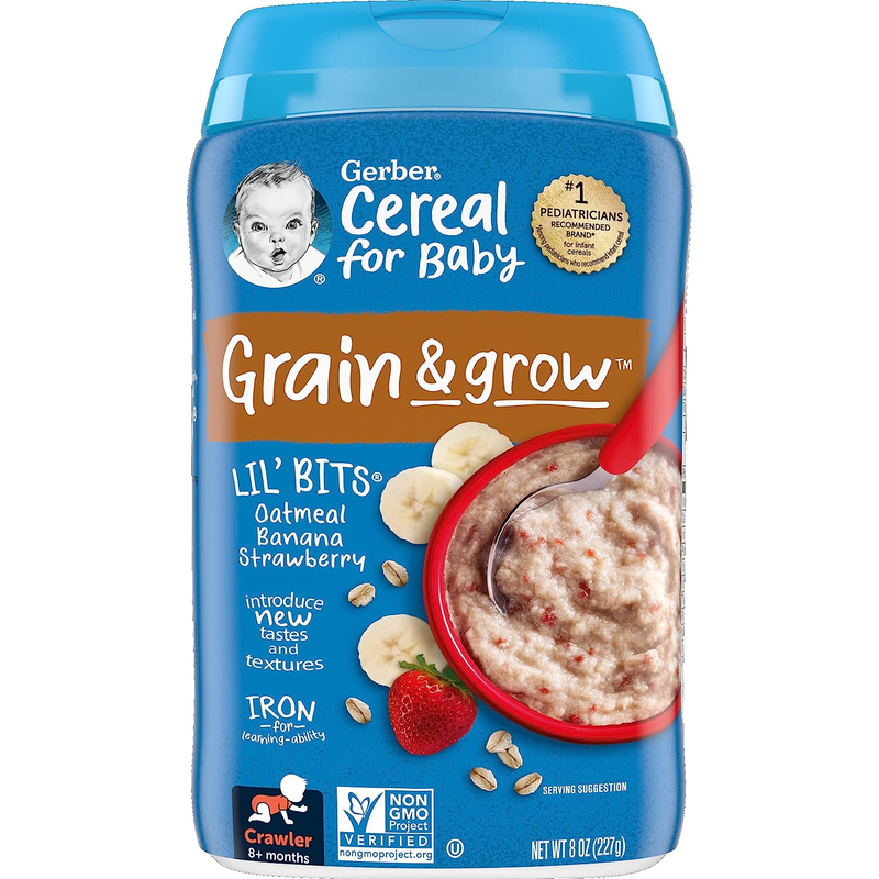 Gerber Baby Cereal Lil Bits, Crawler, Grain & Grow, Oatmeal Banana Strawberry, 8