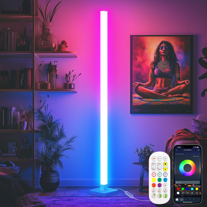 RGB Corner Floor Lamp Music Sync Color Changing LED App Remote Gaming Bedroom