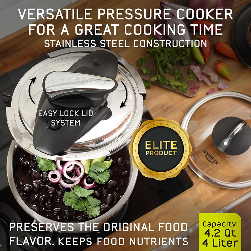 4.2 Quart / 4 Liters Stainless Steel Easy Use Pressure Cooker with Extra Tempere