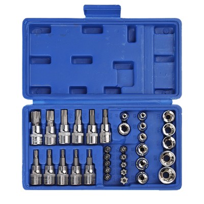 NEW 34pcs Torx Star Sockets & Bit Set Male Female E-torx Security Bits 3/8 Drive