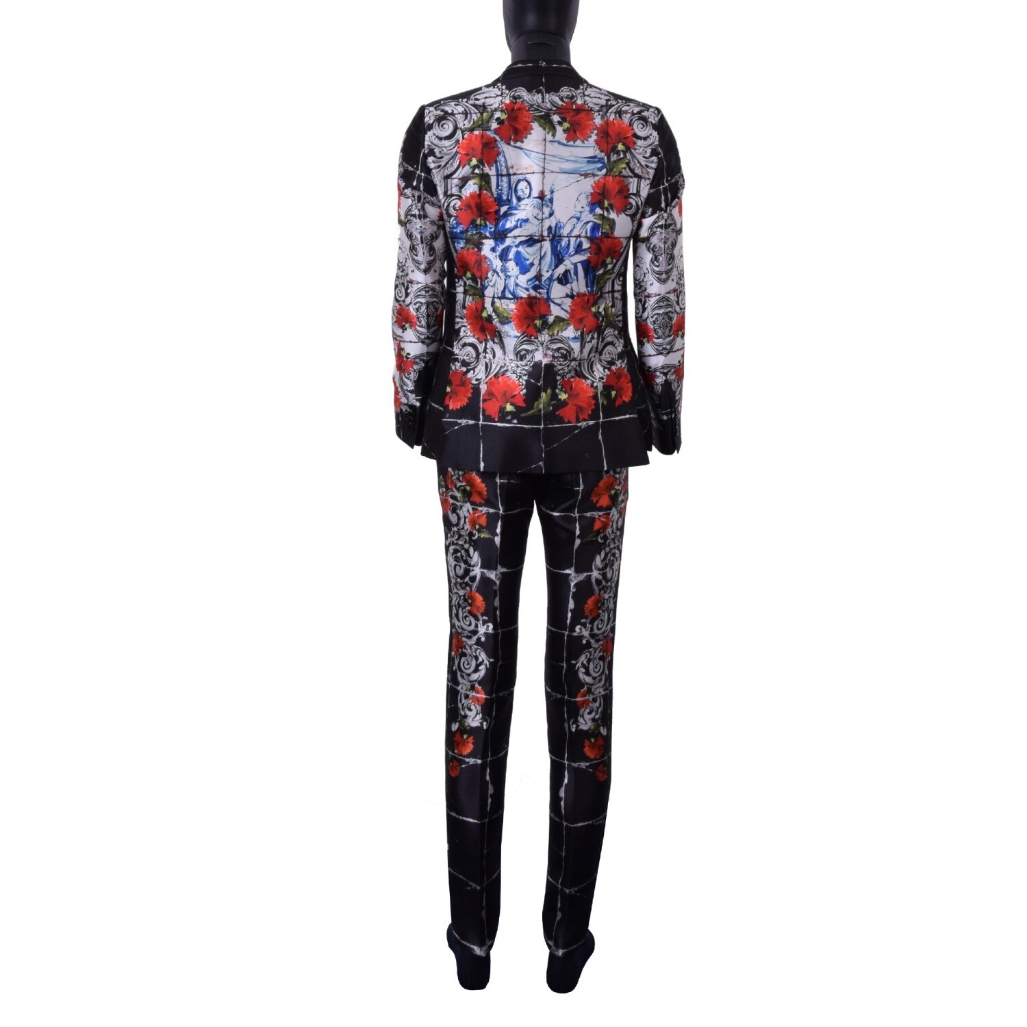 Pre-owned Dolce & Gabbana 3-piece Torero Carnation Print Silk Suit Black White Red 06908