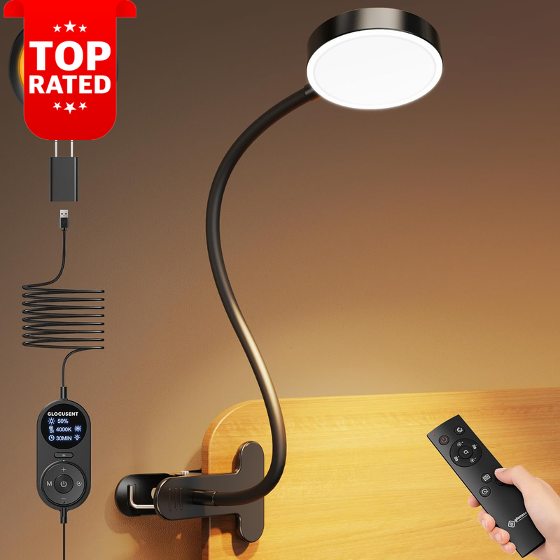 72LED Clip on Light Remote Eye Caring 3 Colors 5 Dimming USB Powered Bed Lamp