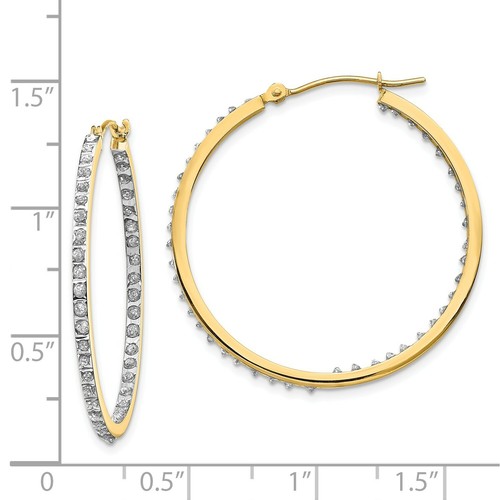 Pre-owned Goldia 14k Yellow Gold Diamond Large 36mm Hinged Round In & Out Hoop Earrings 0.01 Ct.