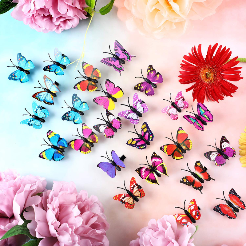 24 Pieces Butterfly Hair Clips Colorful 3D Rose Hair Accessories & Barrettes