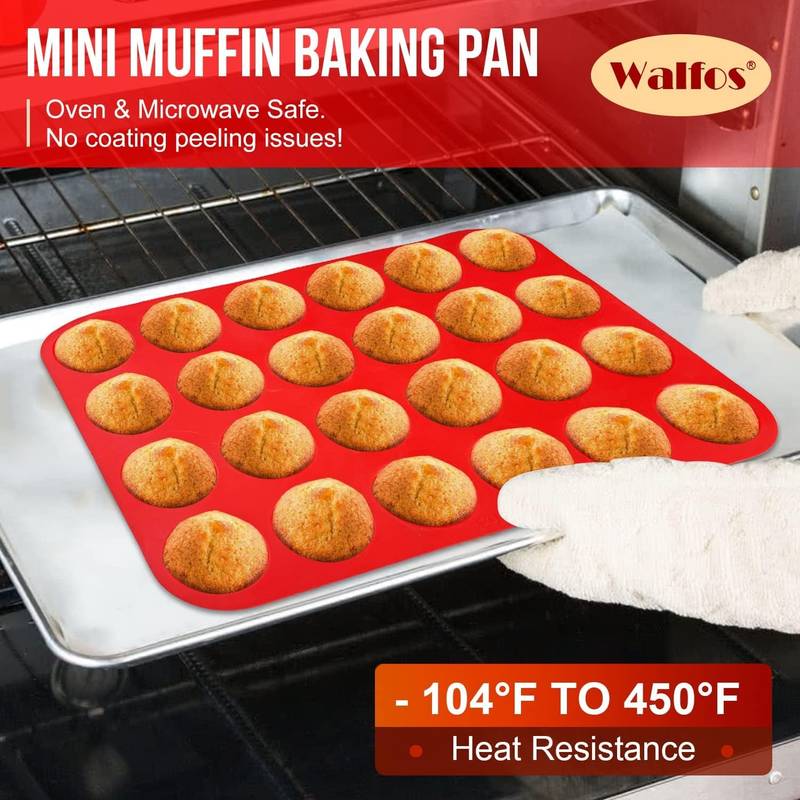 Mini Silicone Muffin Pan -  24 Cups Muffin Pan, BPA Free and Dishwasher Safe, No