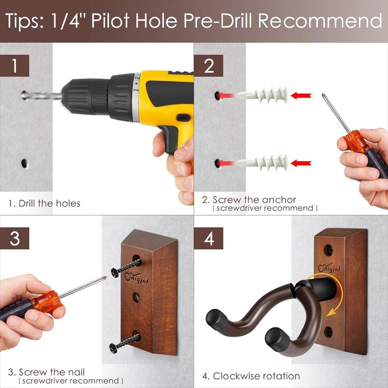 Guitar Wall Mount, 2 Pack Guitar Wall Hanger, Guitar Hanger Wall Hook Ho