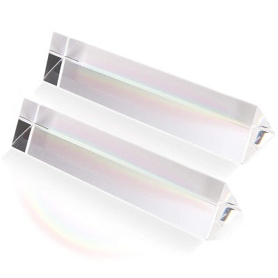 2 Pack 6 Inch Light Optical Glass Crystal Triangular Prism, Rainbow Maker for Li