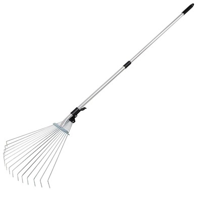 63in Extendable Garden Leaf Rake Adjustable Stainless Steel Lawn Cleaning Tool