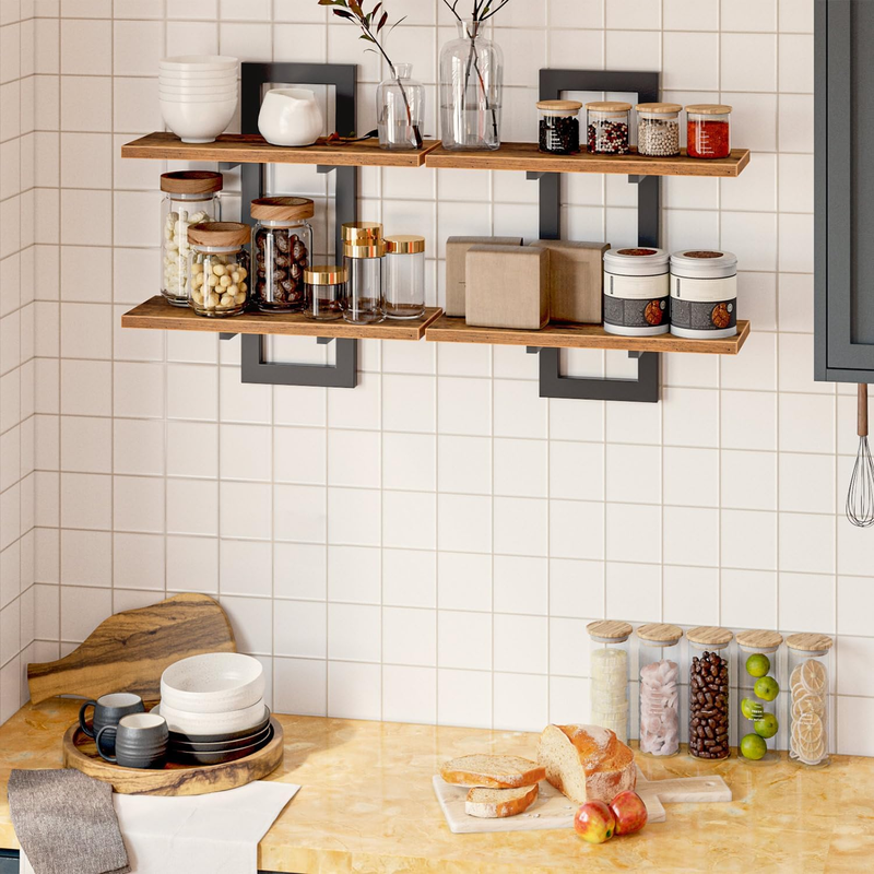 Floating Shelves, 38 cm Wall Shelf Set of 2, Wall Mounted Storage Shelves 2-Tier