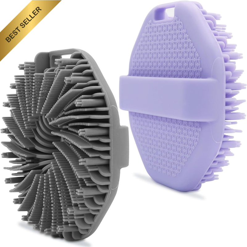2 Pack Silicone Body Scrubber, Premium Exfoliating Loofah with Non-Slip Hand Str