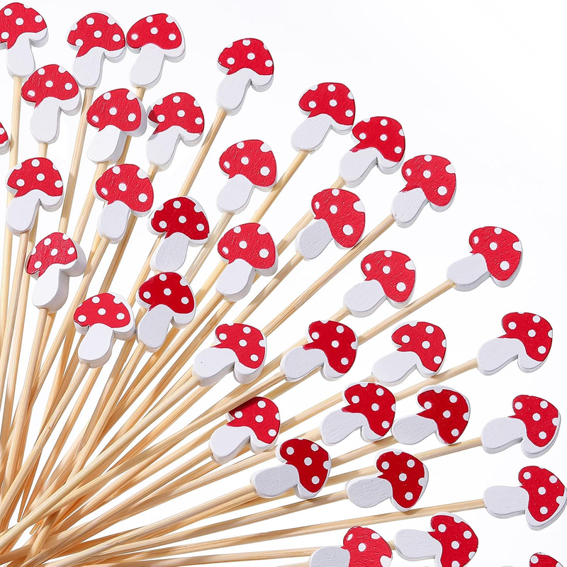 Meanplan 100 Pieces Mushroom Bamboo Toothpicks Cocktail Picks Skewers