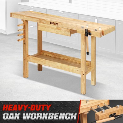 Массивный дубовый рабочий стол-верстак размером 50 x 20 см с выдвижным ящиком и регулируемой ручкой