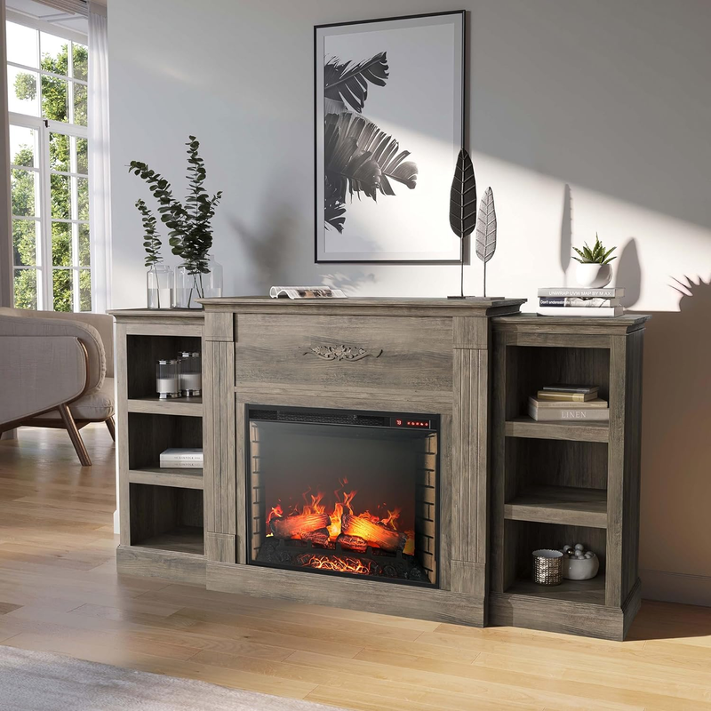 Electric Faux Fireplace TV Stand Mantel Heater, Entertainment Center with Built-