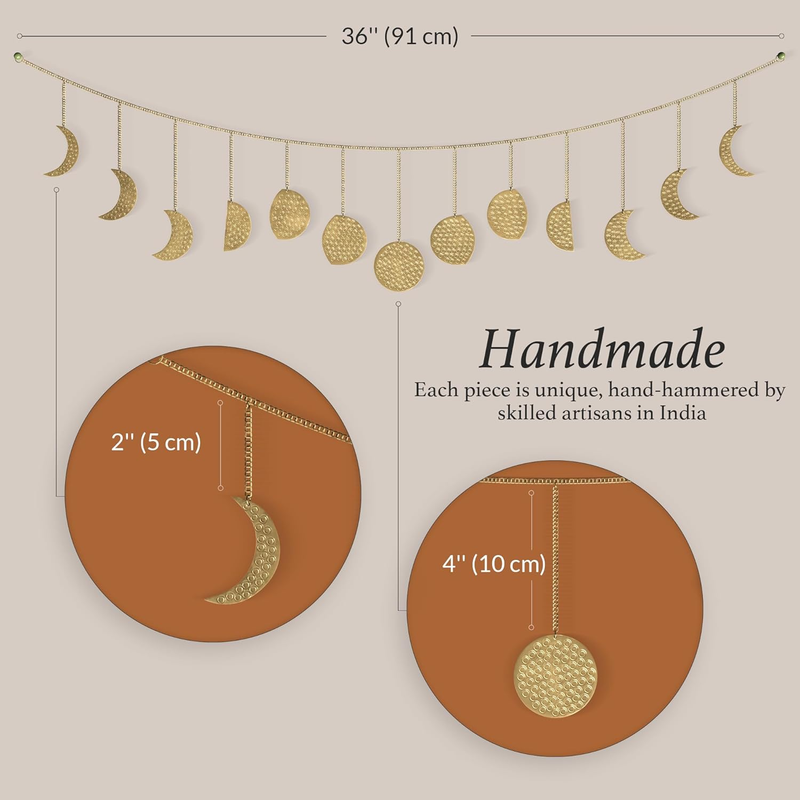 Moon Phase Wall Decor, Gold Wall Decor for Bedroom & Living Room, Bohemian Wall