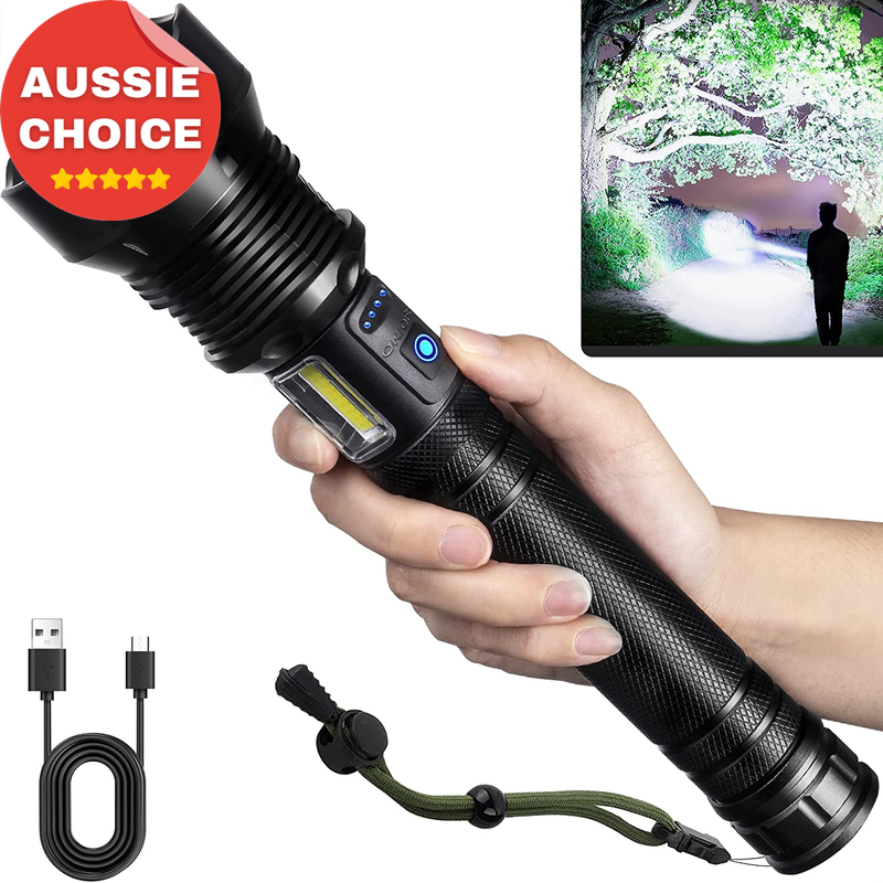 High Lumens Rechargeable Flashlight 990000 LED IPX6 Waterproof 7 Modes