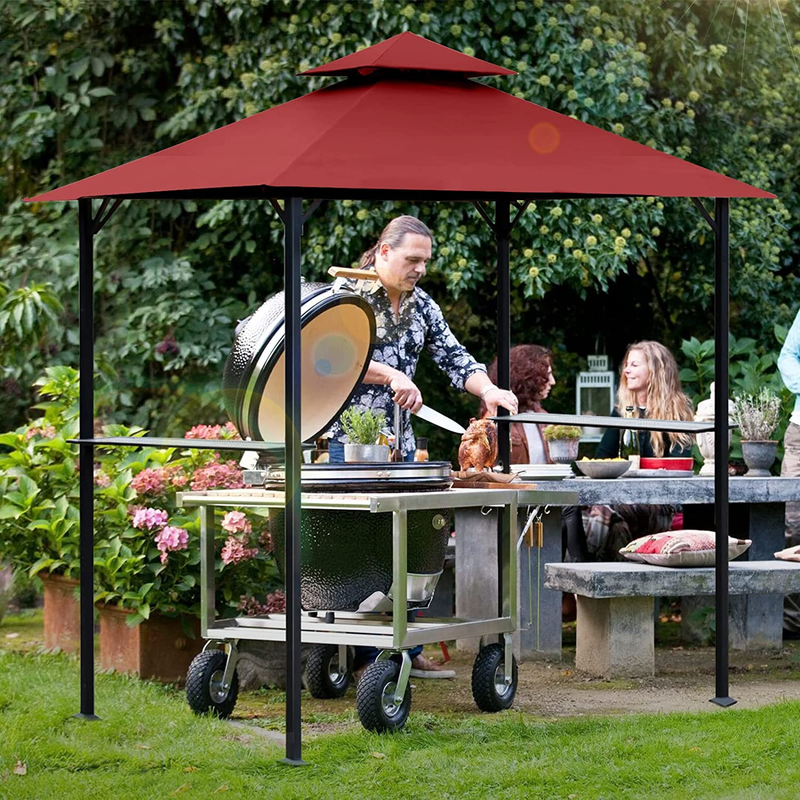 Grill Gazebo Canopy Roof, 5' X 8' Outdoor BBQ Gazebo Canopy Top Cover, Double T
